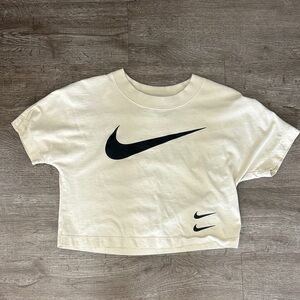 Nike Cream Cropped Tee with Black Swooshes